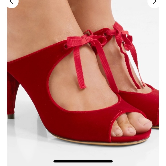 HP! Tabitha Simmons Helene Red Velvet Mule Heels - Picture 7 of 12